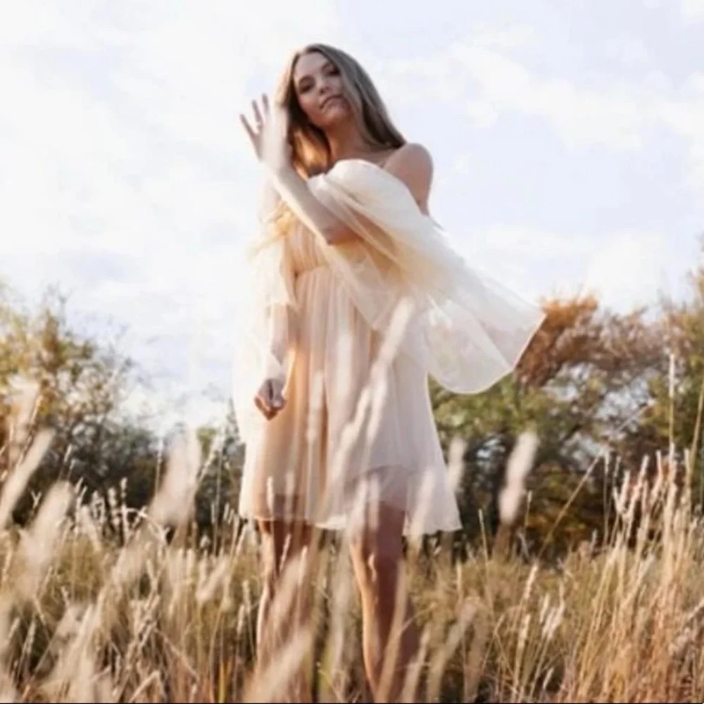 Ruffle dress mesh off shoulder fairy layer cream - Picture 8 of 14